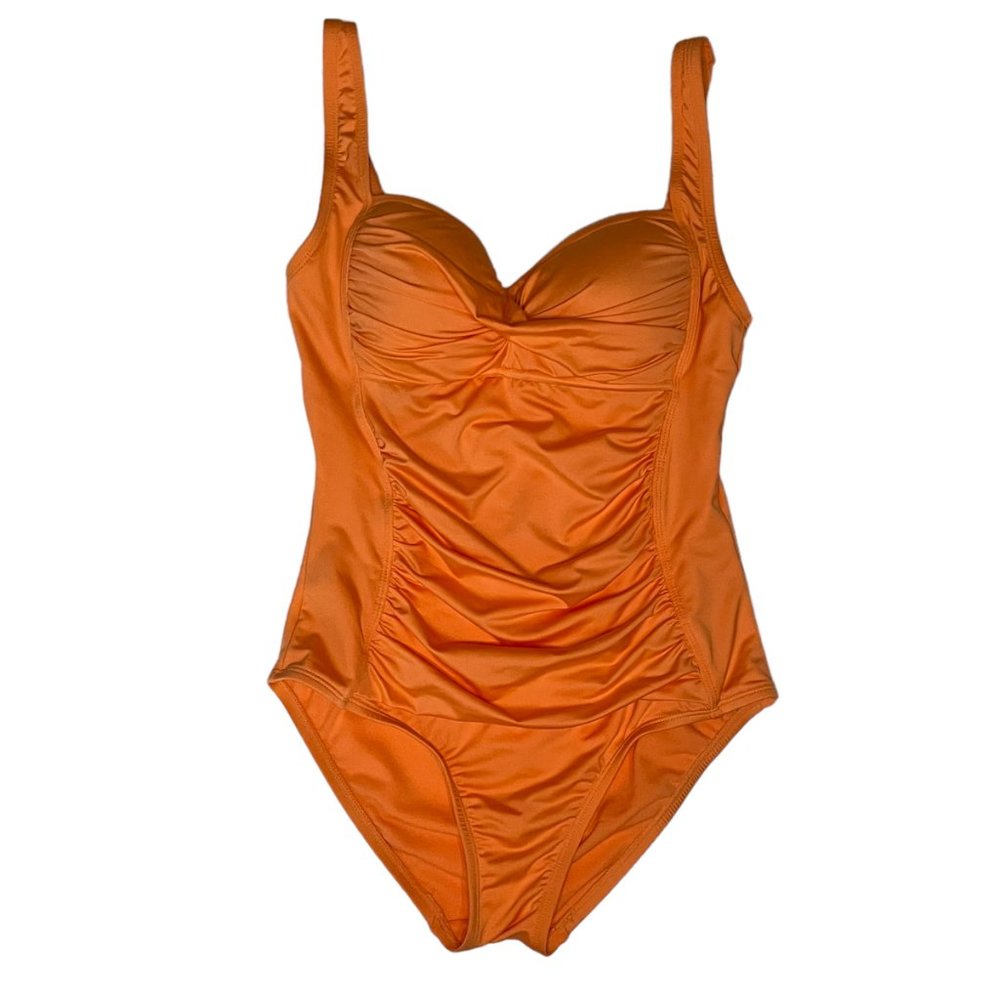Liz Claiborne Orange Ruched Waist One Piece Swimsuit Bathing suit - Picture 2 of 11